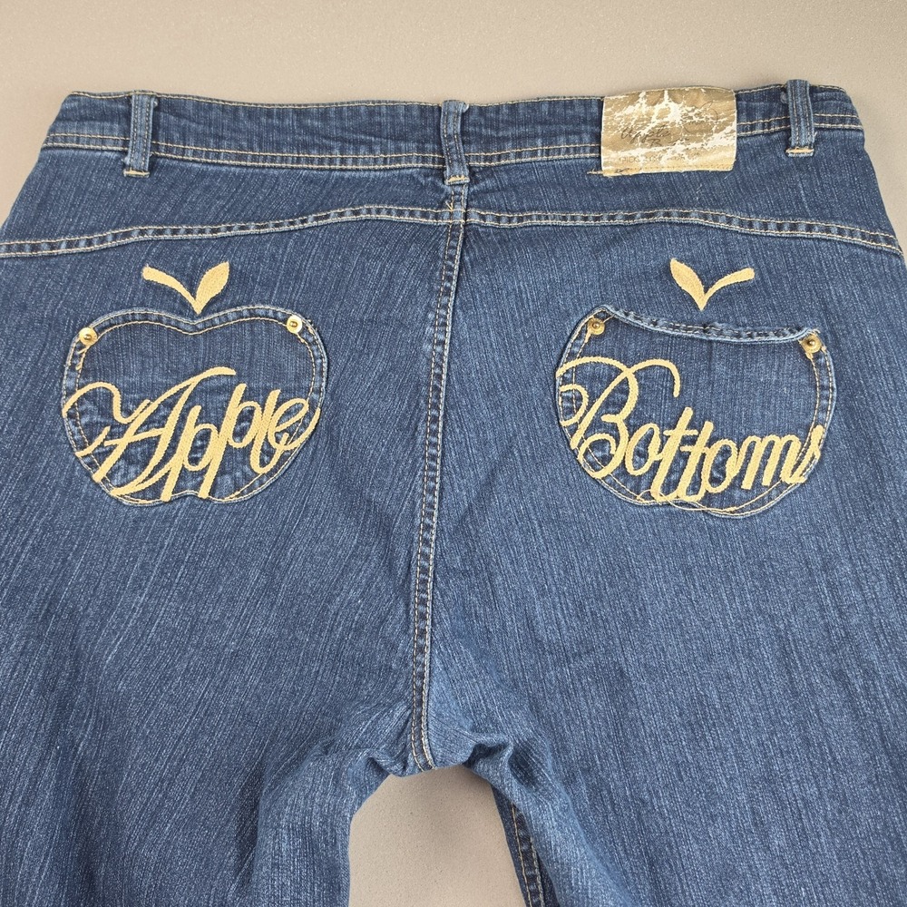 Apple Bottoms Jeans Womens 15/16 Dark Blue Wash Bootcut Flare Apple Logo Stretch